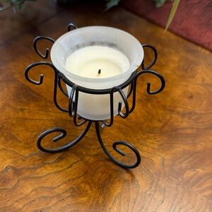 Elegant Black Metal Candle Holder with White Candle
